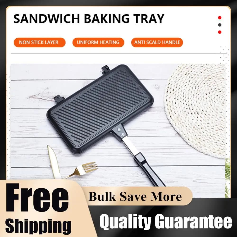 Padella per Sandwich Antiaderente Pieghevole, Griglia Multifunzione in Lega di Alluminio, Accessorio da Cucina Portatile a Doppio Lato