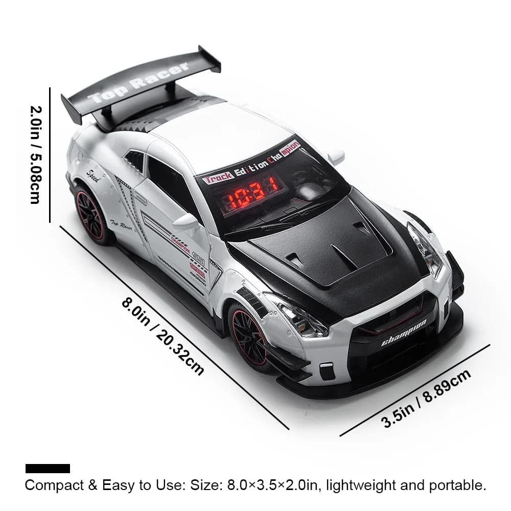 Hypercar LED Alarm Clock, Rechargeable Desk Car w/ Remote, Engine Sound & Water Mist Exhaust Light, Gift for Men Bedroom Office