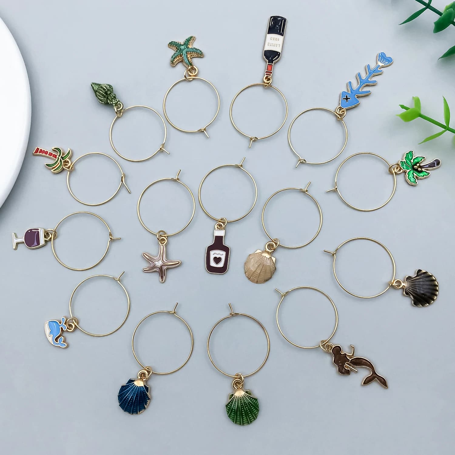 10/15pcs Alloy enamel ocean travel red wine nine rings Pendant Jewelry Making DIY Earrings Charms for Jewelry Bracelets Necklace