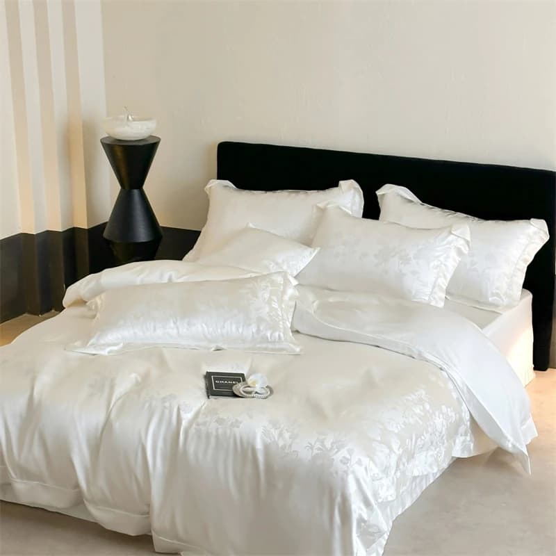 1000TC cotone egiziano raso jacquard setoso lusso Queen King Size set biancheria da letto copripiumino lenzuolo piatto/con angoli federa 4 pezzi