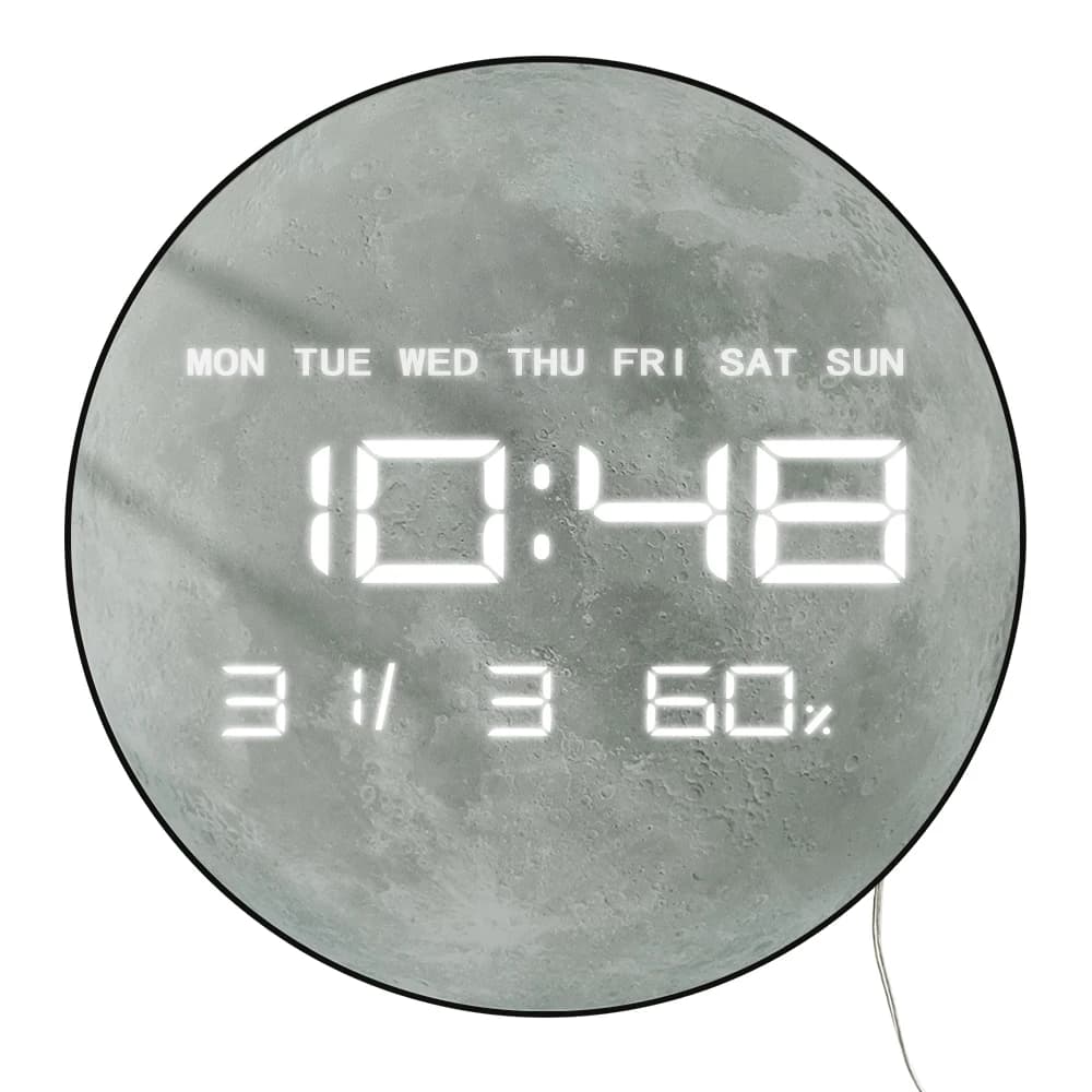 Planet Moon Digital Wall Clock Home Decoration LED Moon Wall Clock with large display for living room with date and day display of temperature