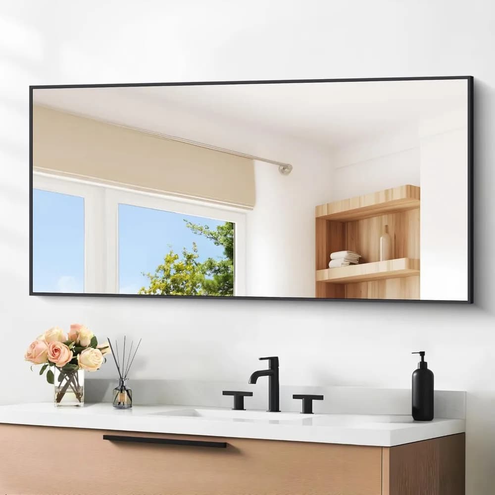 Specchio da bagno rettangolare nero, decorazione da parete con struttura in metallo da 24x48 pollici per ingresso soggiorno