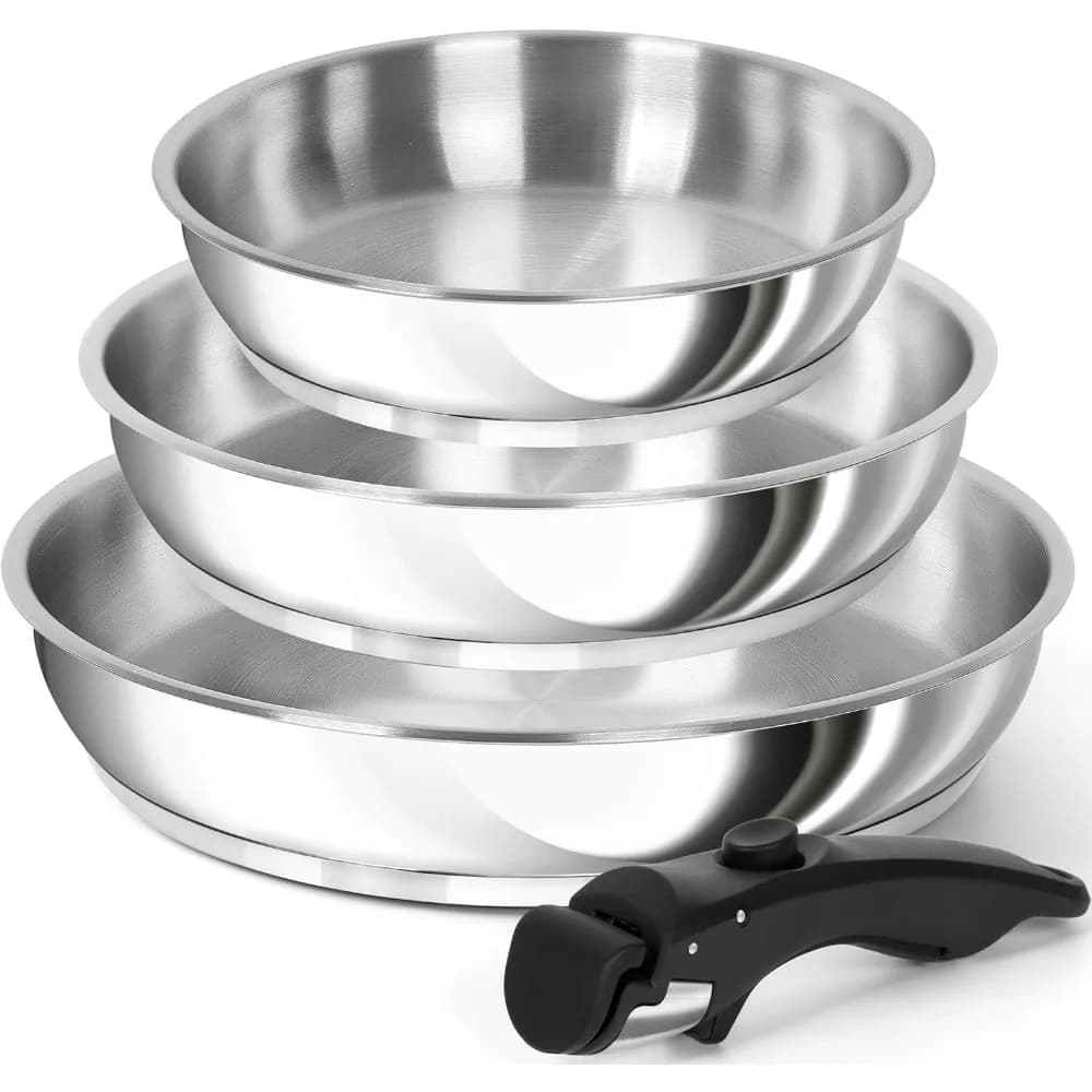 MICHELANGY Set of stainless steel pans Kitchen pans with removable handle Set of stainless steel pans with triple base