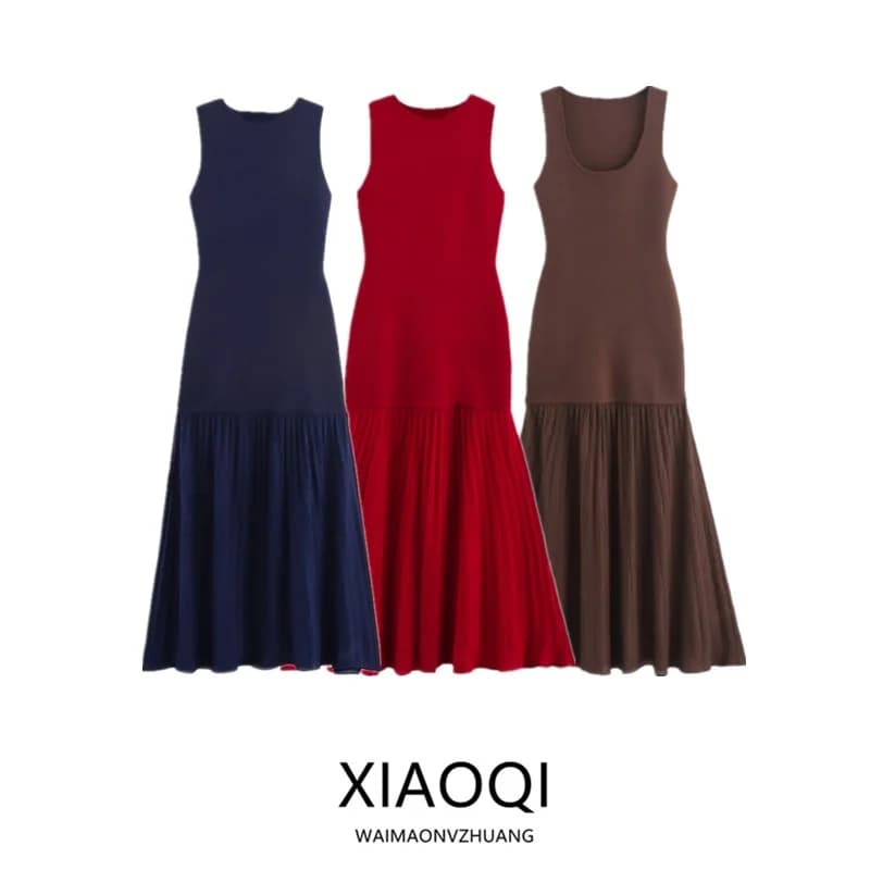 Nuova Collezione Autunno 2025: Abito da Donna Versatile in Maglia con Scollo Rotondo e Gonna a Coda di Pesce, Elegante e Casual