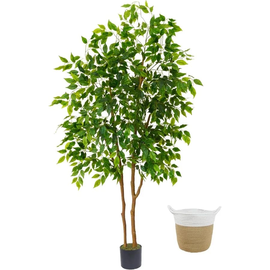 Artificial Tree 6 feet high with woven basket for indoor and outdoor use Realistic decoration of fake plants Ideal for the office of the living room