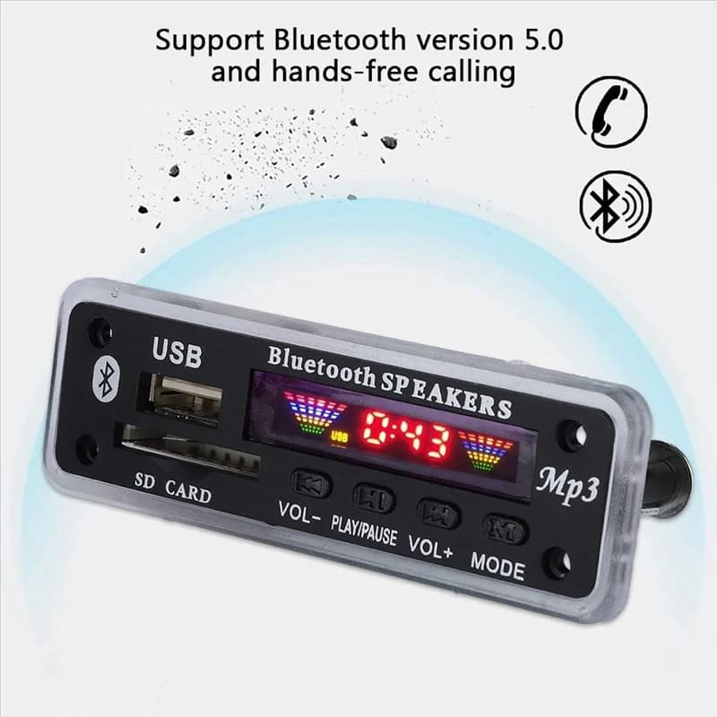 -A14E 12V Bluetooth 5.0 Scheda di decodifica audio Modulo audio Mp3 USB AUX SD FM Modulo scheda di decodifica radio per pezzi di ricambio per auto