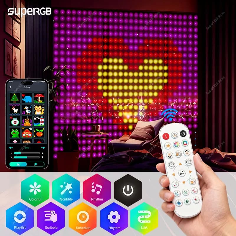 Luce per tende intelligenti Luci a corda RGB Controllo app con telecomando Sincronizzazione musicale per decorazioni natalizie per feste in camera
