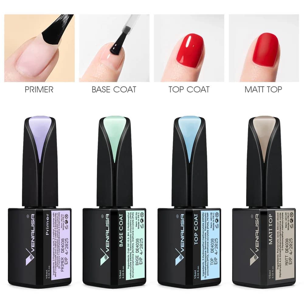 Venalisa Smalto Gel 15ml Silky Matt Coat Primer Base NoWipe Top Coat Copertura completa Super Texture Smalto per unghie Colore Gel Lacca