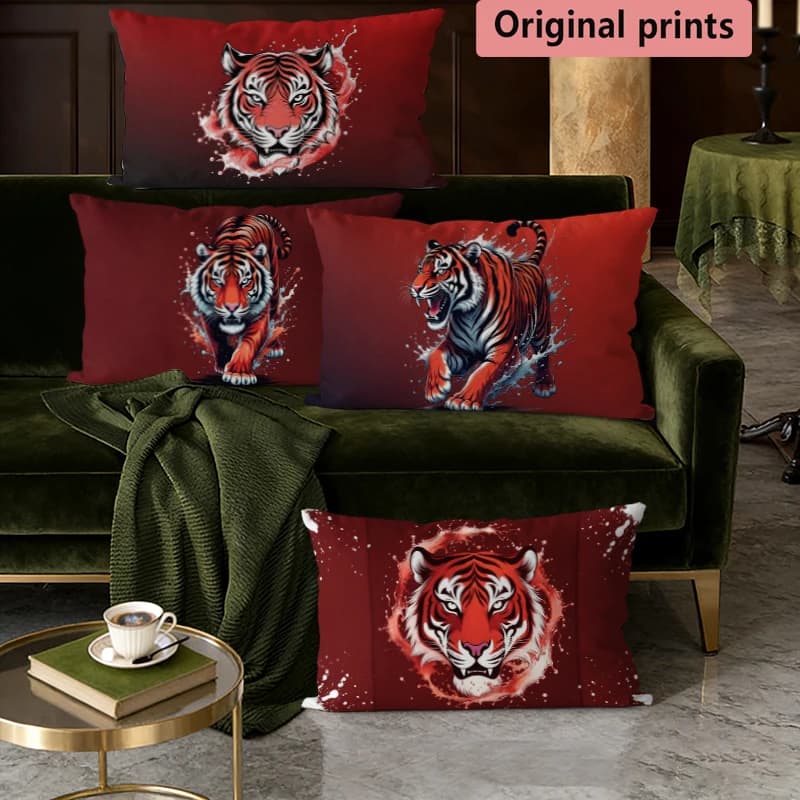 Fodere per cuscini rettangolari con stampa tigre selvaggia, adatte per divano, camera da letto, auto, cuscino rettangolare per schienale