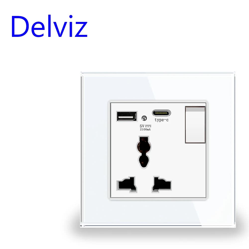 Universal USB socket Delviz, double port for USB charger 2A, switch control, electrical socket for glass panel, type c power supply socket