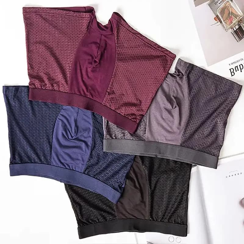 Men's Comfort Ice Silk Boxer Briefs Multi-Piece Set Breathable Lightweight Seamless Mid Waist Quick Dry Underwear For Daily Wear