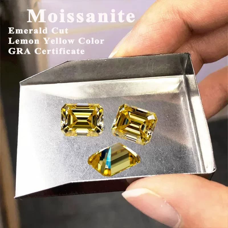 Moissanite Emerald Cut Lemon Yellow Color Gem Lab Grown Diamond Charms DIY Ring Necklace Earrings Materials with Certificate