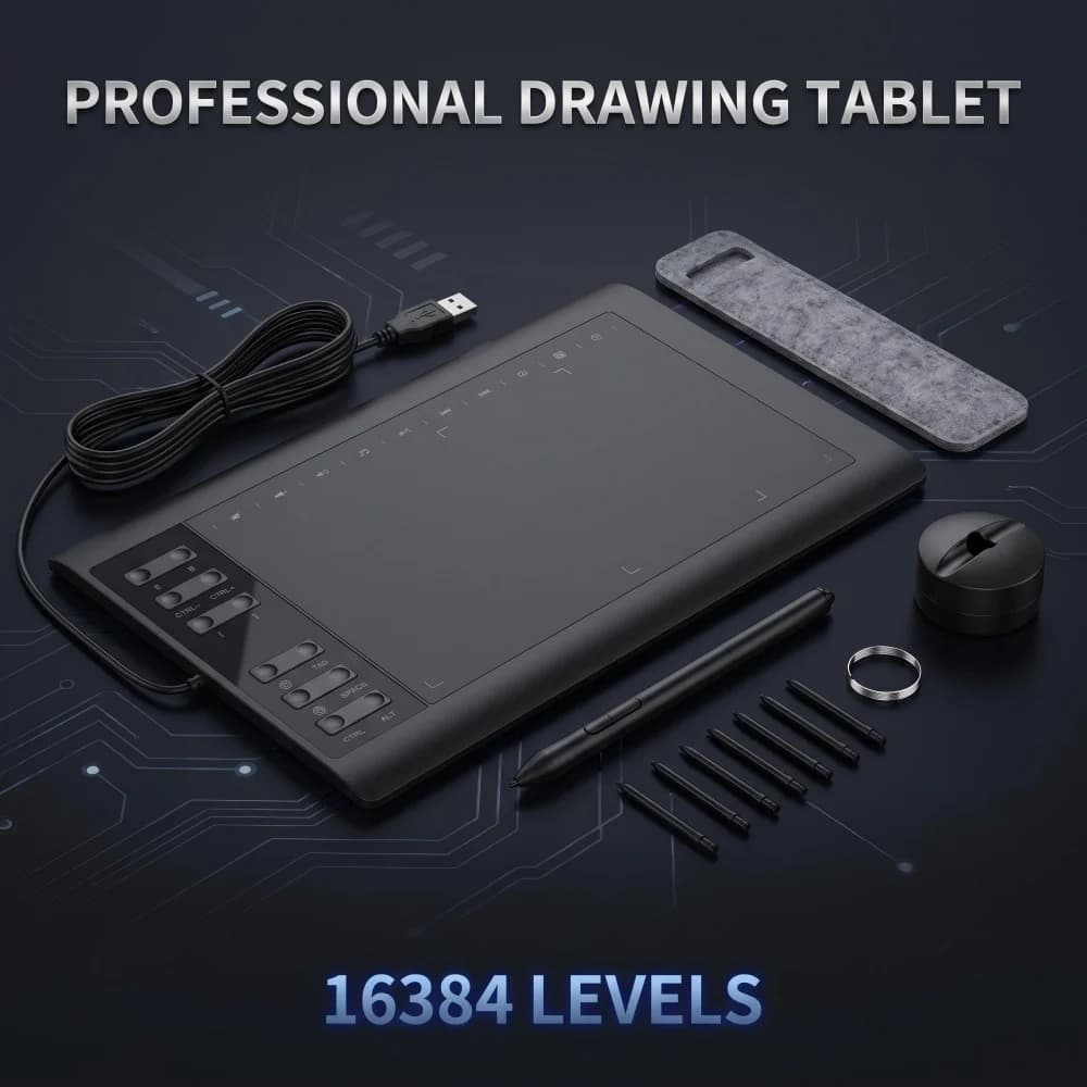 10x6 Inch Graphic Drawing Tablet 16384 Levels Digital Art Pad Battery Free Pen 22 Keys for PC Mac Android Smartphone OSU Stylus