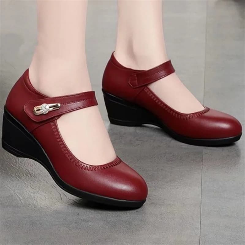 Nuove Scarpe da Donna con Punta Rotonda, Tacco a Zeppa, Piattaforma in Pelle, Multifunzionali con Velcro, Taglie Grandi, Antiscivolo, Casual