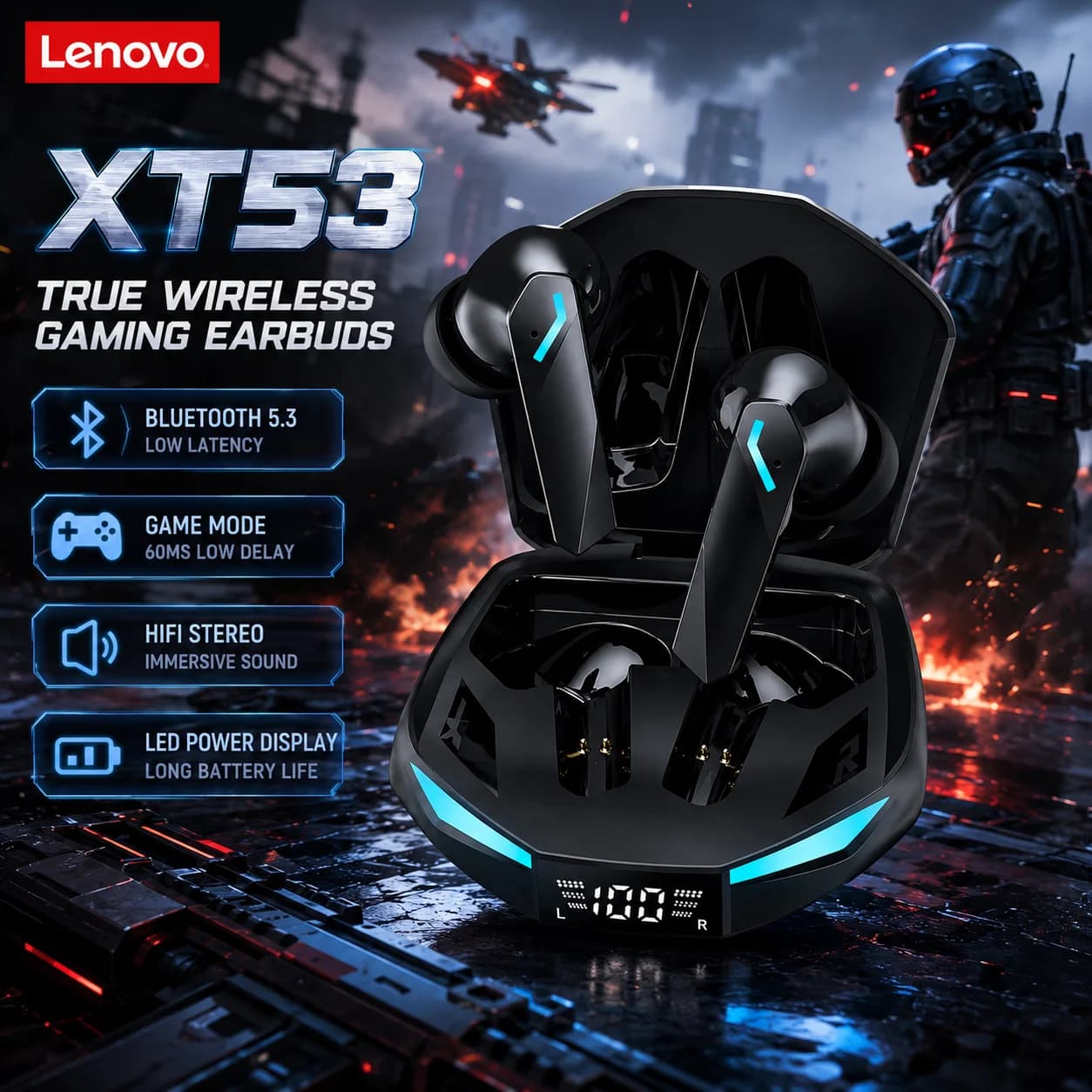 Lenovo GM2 Pro TWS, HIFI Audio Quality Gaming Headphones, Noise Cancellation, New Girls Gifts