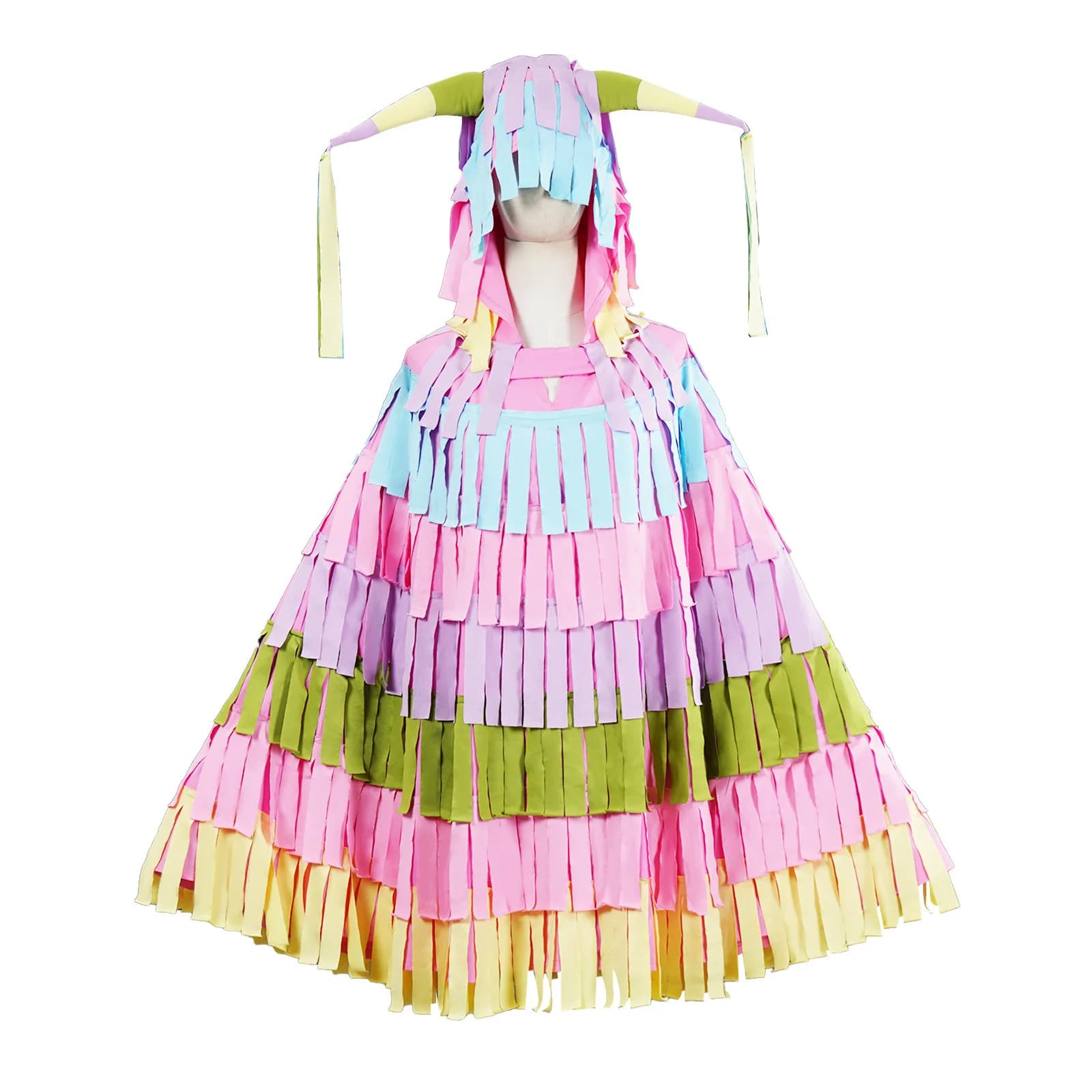 Costume Pinata Mantello con cappuccio Mantello Festival messicano Pinata Mantello arcobaleno Nastro Mantello con cappuccio colorato Vestito di Halloween Donna Uomo