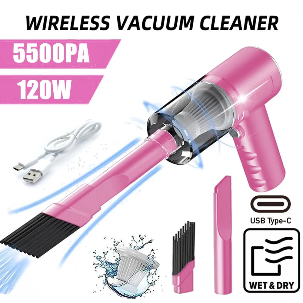 1pc Rosa 3 In 1 Aspirapolvere combinato con aspirazione e soffiaggio integrati Aspirapolvere con ricarica USB Aspirapolvere per piccole auto