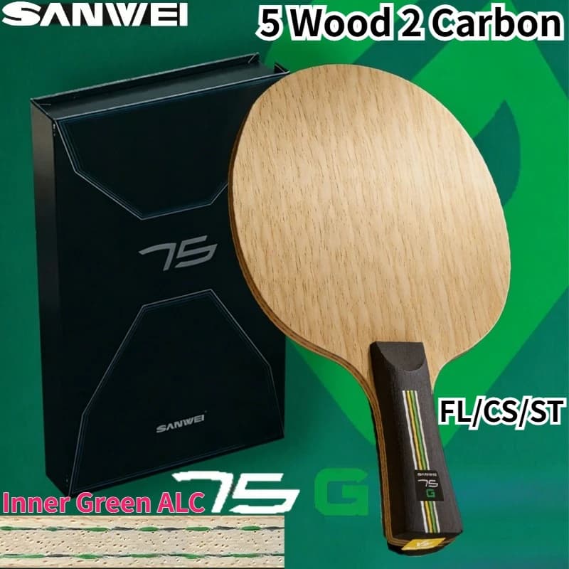 NUOVA Racchetta da Ping Pong SANWEI 75G Inner Green-ALC, 5 Strati di Legno, 2 Strati di Carbonio, Superficie in Limba, Nucleo in Ayous, Racchetta Professionale
