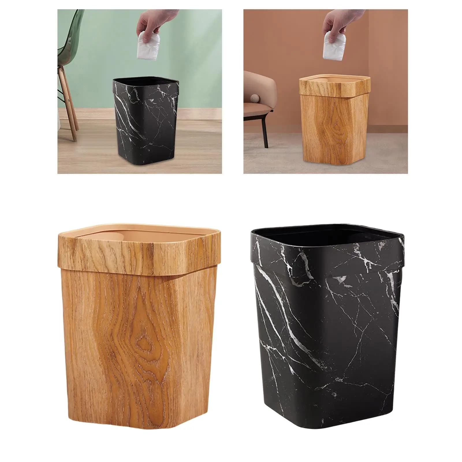 Cestino per Rifiuti Effetto Legno, Grande Contenitore Riutilizzabile per Carta e Scarti, per Interni, Casa, Ufficio, Giardino