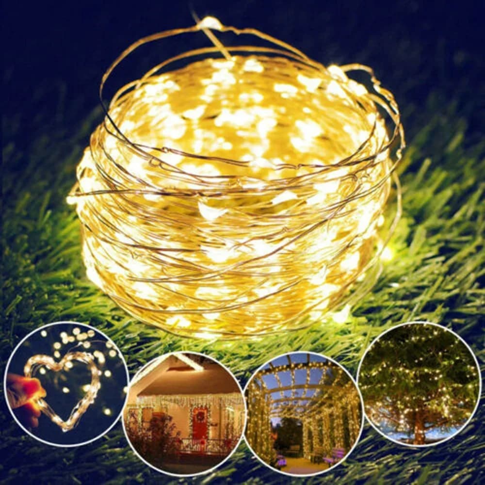 Festa in giardino all'aperto 5M 50LED Luci a stringa solare Filo di rame impermeabile Fata Natale Treccia Luce Decorazione Decorazione di nozze
