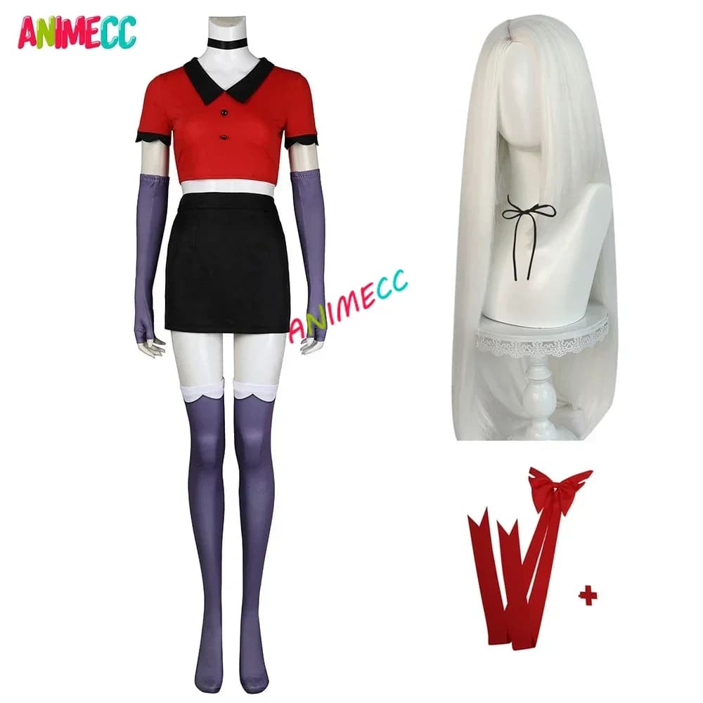 ANIMECC in stock S-2XL Vaggie Hazbin Costume Cosplay Wig Hairwear Anime Hotel Uniform Halloween Party Women's Dresses