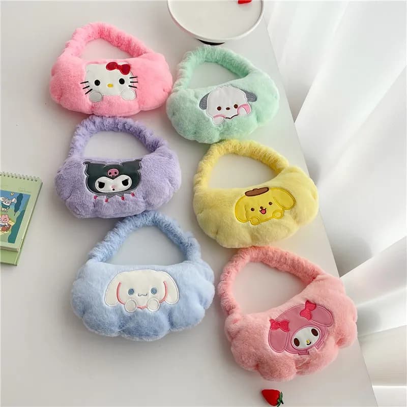 Borsa a tracolla in peluche morbida e carina a tema Sanrio Hello Kitty, Kawaii Kuromi, per trucchi, regalo di compleanno per ragazze