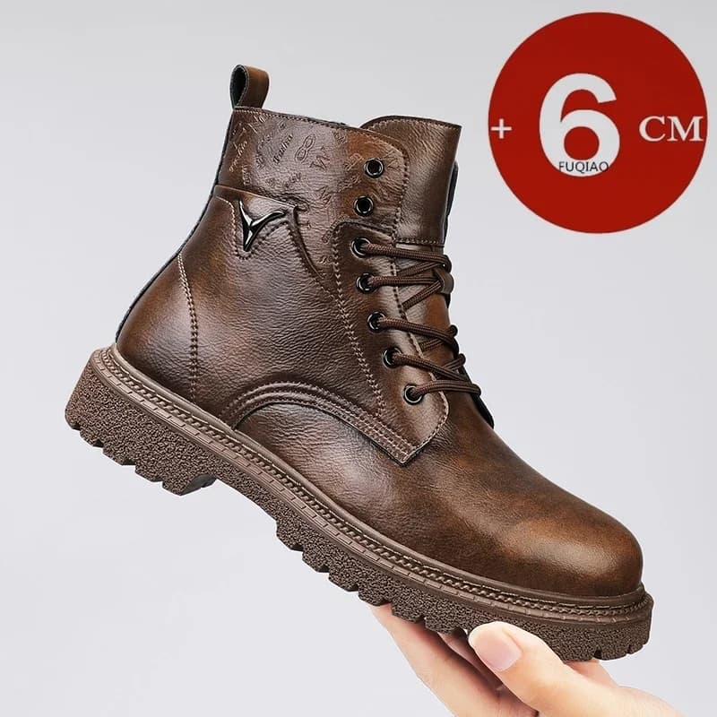 Stivali da uomo con altezza invisibile crescente da 6 cm Scarpe da esterno autunno inverno in pelle Stivaletti con ascensore comodi e antiscivolo caldi