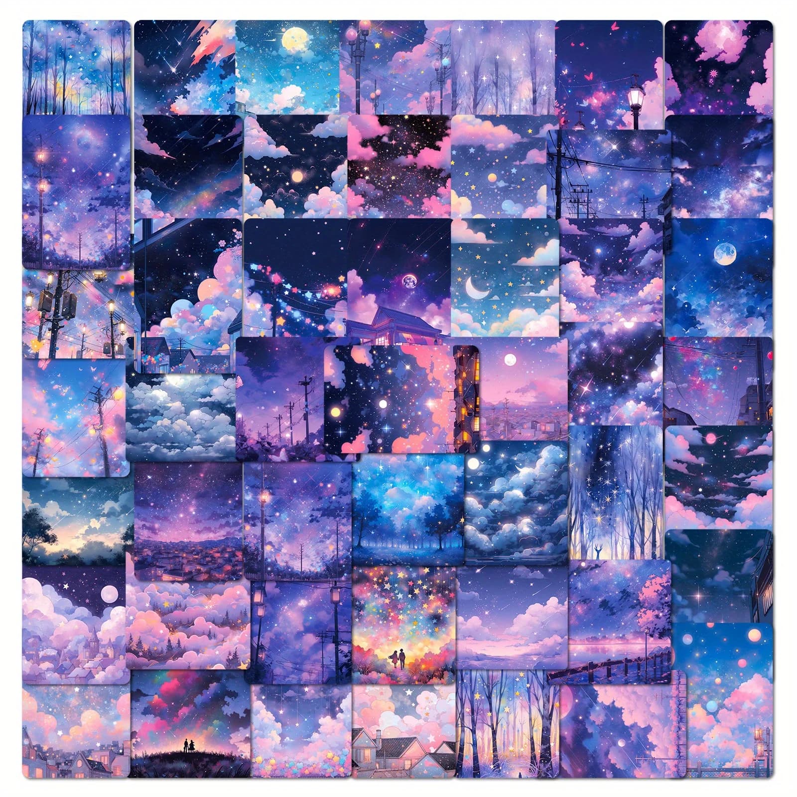 50 Pezzi Adesivi Decorativi 'Il Vasto Cielo Stellato' per Valigie, Bottiglie d'Acqua, Quaderni, Skateboard, Autoadesivi