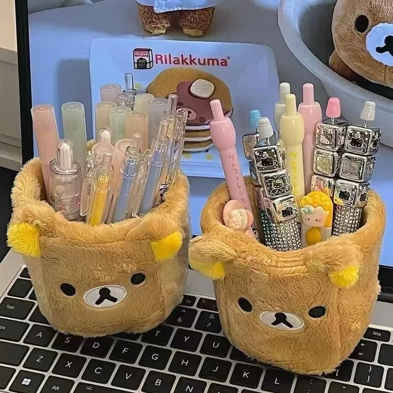 Portapenne in Peluche, Contenitore per Cosmetici, Accessori da Scrivania Kawaii, Organizzatore per Ufficio, Scatola Portaoggetti per Cancelleria, Regalo per Bambini