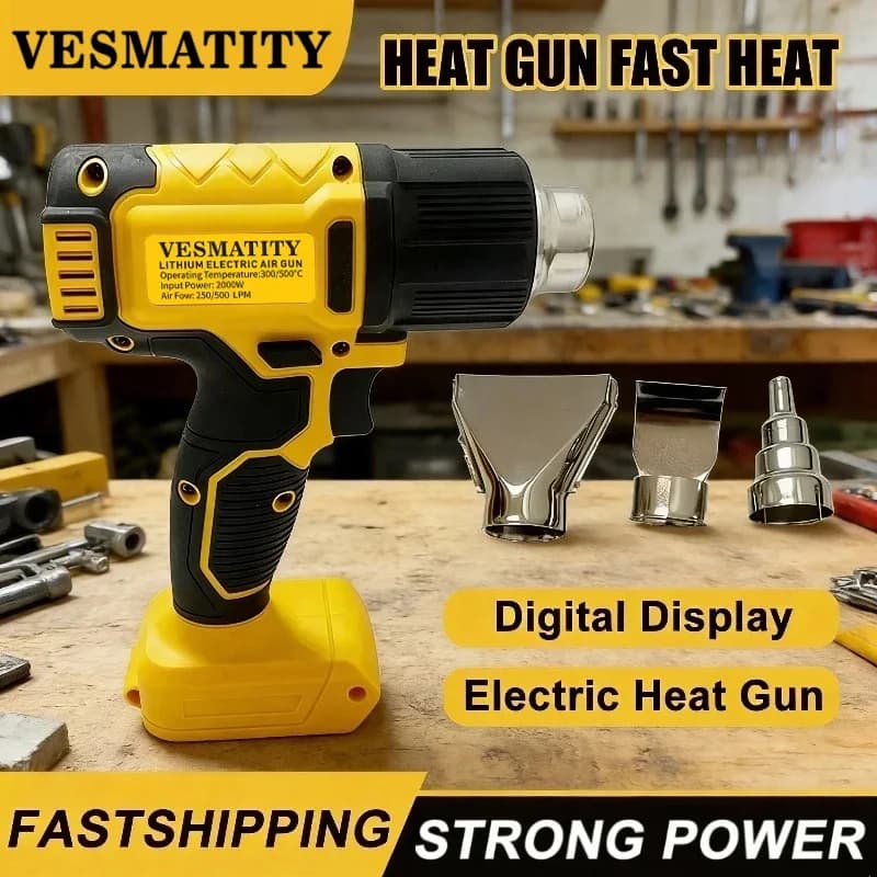 2026 New Digital Display Electric Air Guns Cordless Heat Gun With 3 Nozzles Hot Air GunFor Dewalt 18V 20V Battery Pin