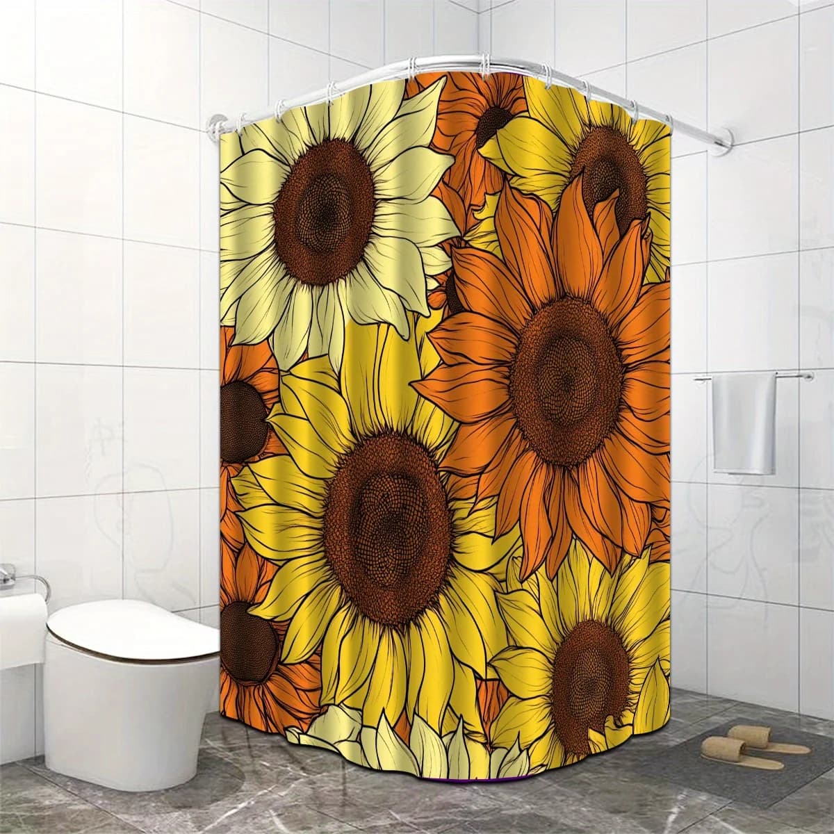Tenda da doccia Sunflower Burst: abbraccia il design floreale vibrante, tessuto morbido e vibrazioni soleggiate per il tuo bagno luminoso