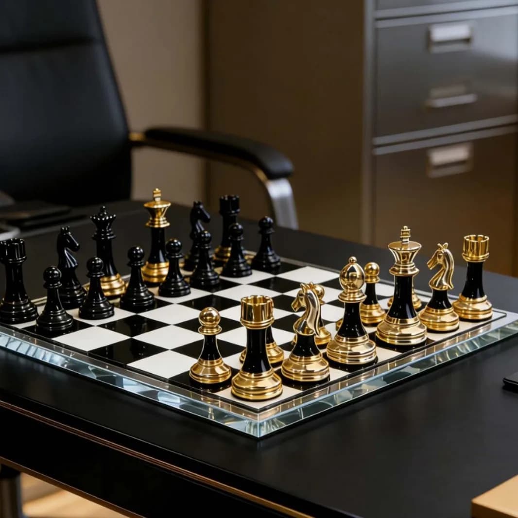 Black gold light luxury chess set metal chess pieces office desktop ornament business gift study living room high-end