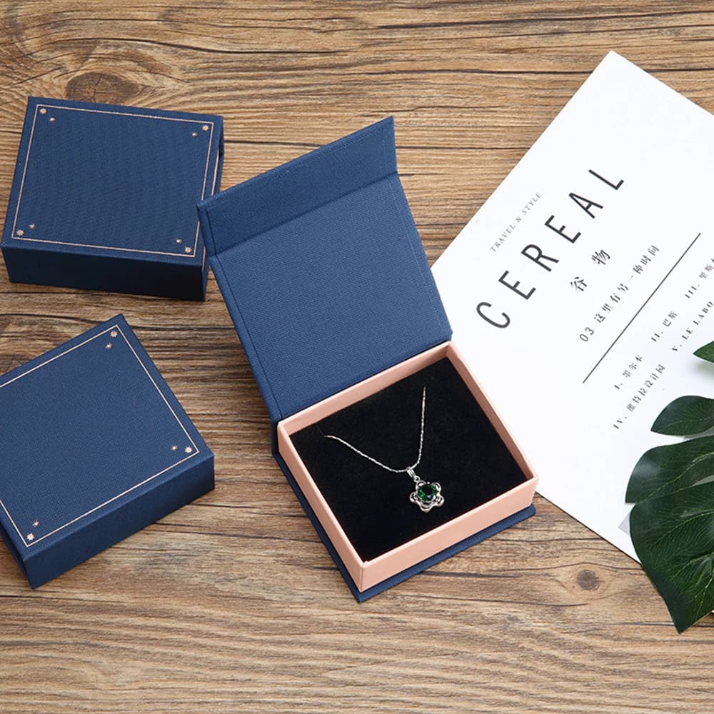 Mini Magnetic Suction Flip Cover Boxes Square Earrings Necklace Boxes Dark Blue Gift Boxes