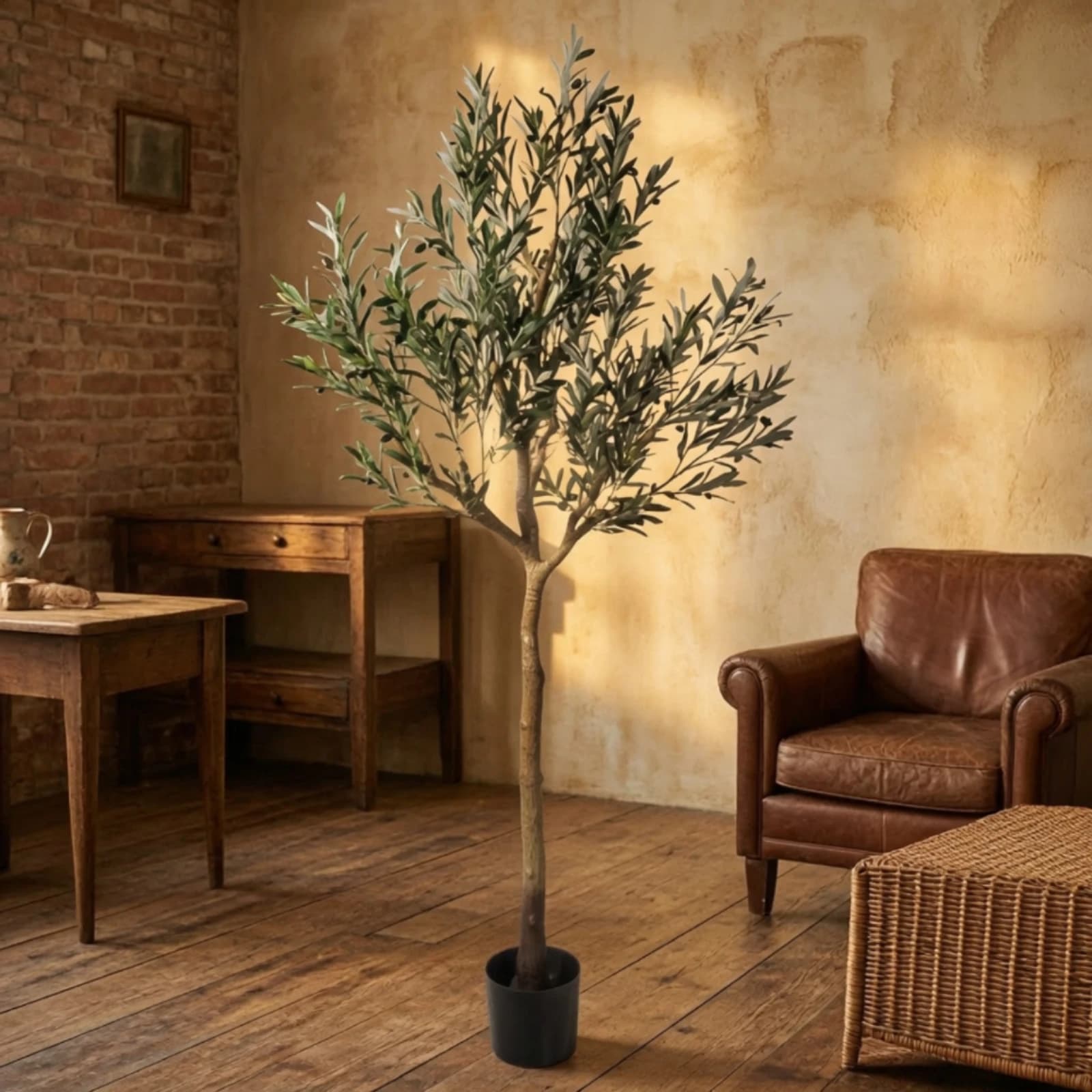 Faux Olive Tree Realistic Artificial Olive Tree Plant Floor-Standing Indoor for Living Room, Entryway