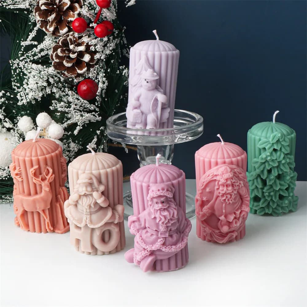 3D rilievo albero di natale aromaterapia candela stampo in Silicone fai da te babbo natale renna stampo cilindrico in gesso decorazioni natalizie
