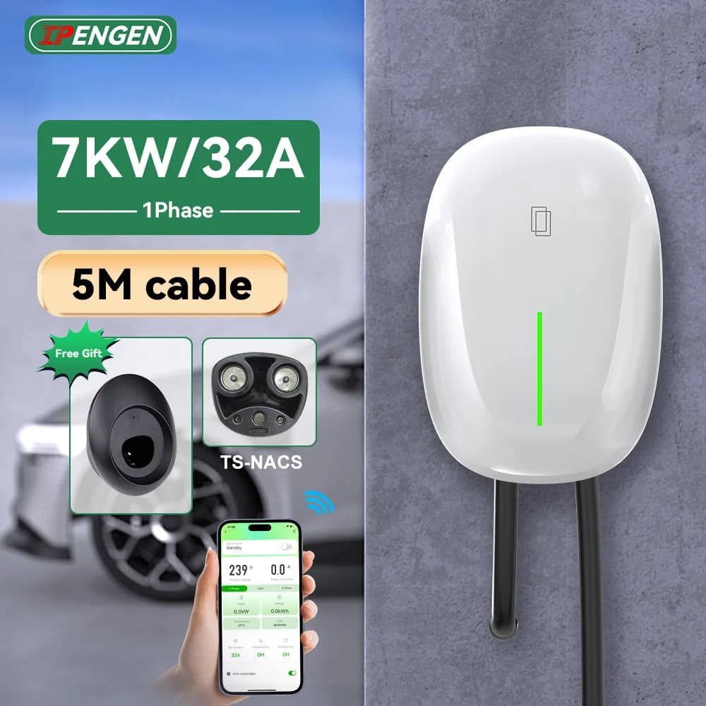 IPENGEN 7KW TS-NACS EV Charging Station Electric Vehicle Charger with Swipe Card Wireless APP Control 32A EVSE Charging Wallbox