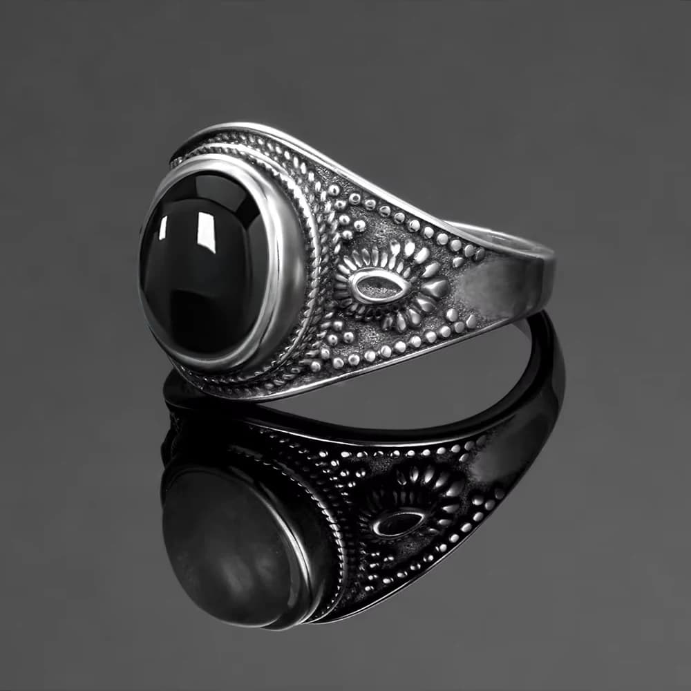 Anello vintage in argento sterling 925 con onice nero con varie pietre naturali 8X10mm Anelli di gioielleria raffinata retrò di forma ovale per donna uomo