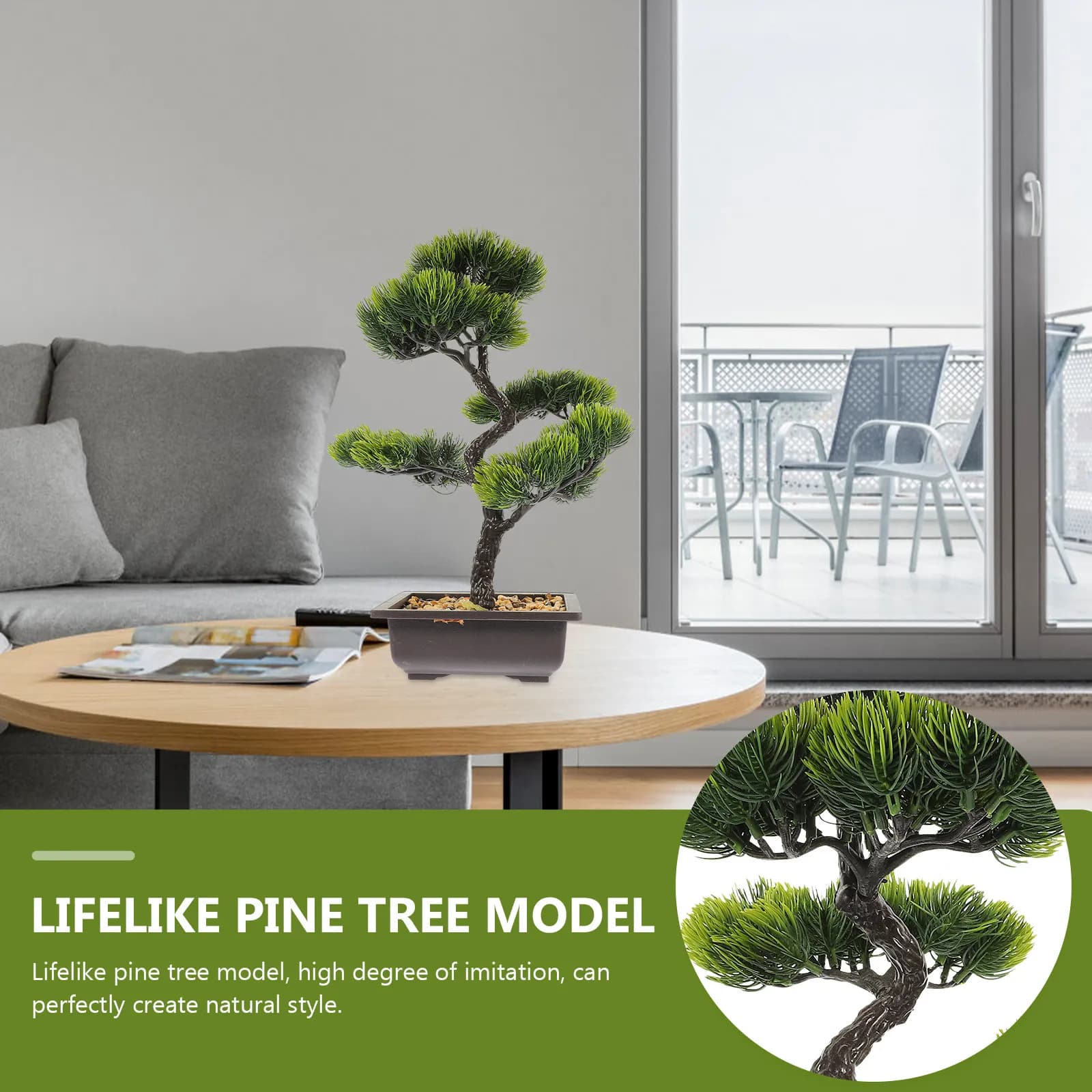 Bonsai Artificiale Pino, Pianta Finta in Vaso, Piccola Decorazione Verde per Casa e Ufficio, Pianta Sempreverde Simulata da Scrivania