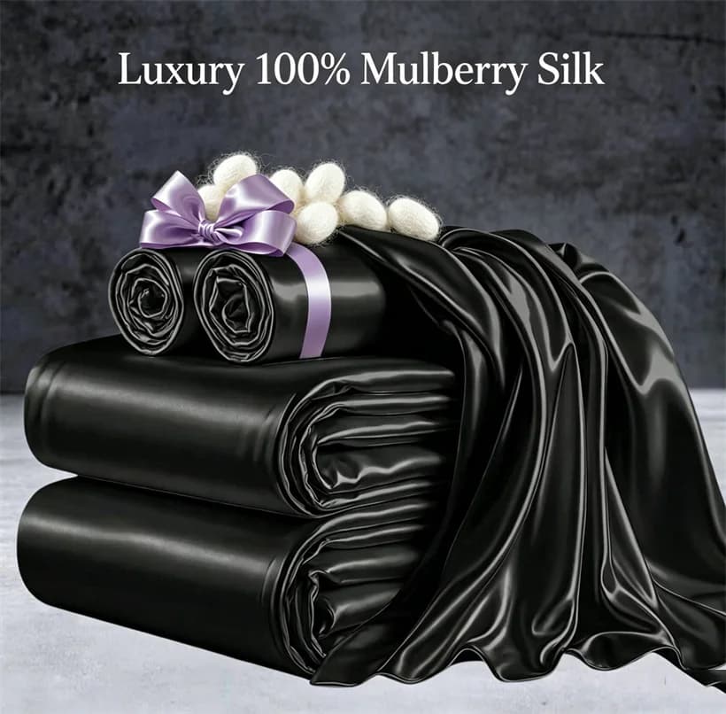 Smooth 100% Mulberry Silk Bedding Set with Duvet Cover Bed Sheet Pillowcasae High End Silk Bed Sheet Set Single Double Bedsheet