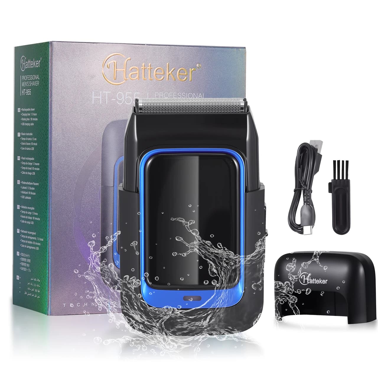 Electric Hatteker Razor with 2-Net Floating Blade Head 7000 RPM Razor LCD Display Shaving Machine for Men's Toiletry