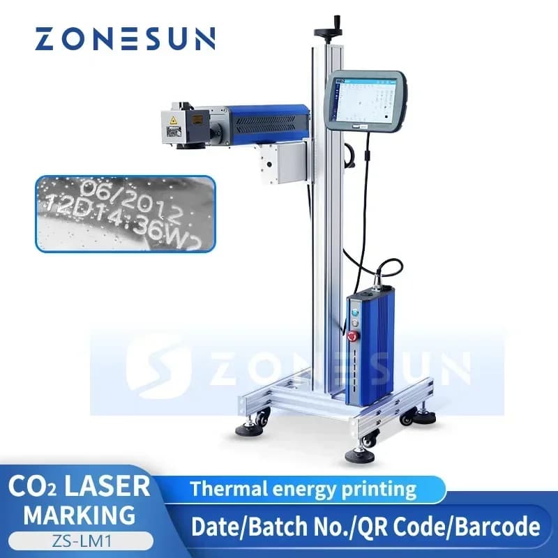 Macchina per Incisione e Codifica Laser ZONESUN ZS-LM1, Stampante per Data, Codice QR e Codice a Barre su Vetro, Plastica, Bottiglie, Pelle, Legno, Linea di Produzione