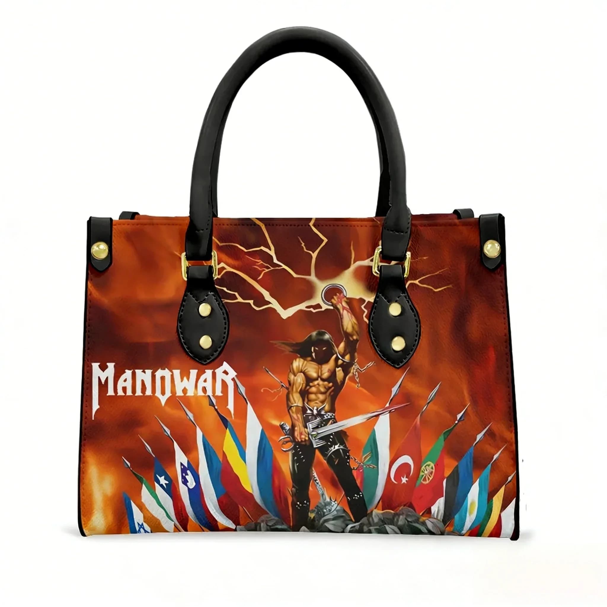Borsa tote personalizzata Manowar Band, borsa da donna e da uomo, con testo e immagine personalizzati, in pelle PU, per affari, pendolarismo, shopping, regalo