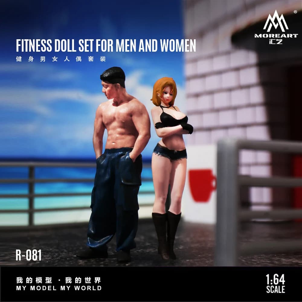 Set di Statuette in Resina Fitness Maschile e Femminile Scala 1:64, Modellini Decorativi per Regalo, Esposizione e Collezione