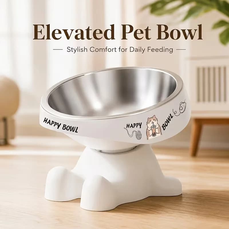 Cute Elevated Pet Bowl, Raised Cat Dog Food Water Bowl, Anti Slip Feeding Dish, Neck Protection Bowl for Small Medium Pets