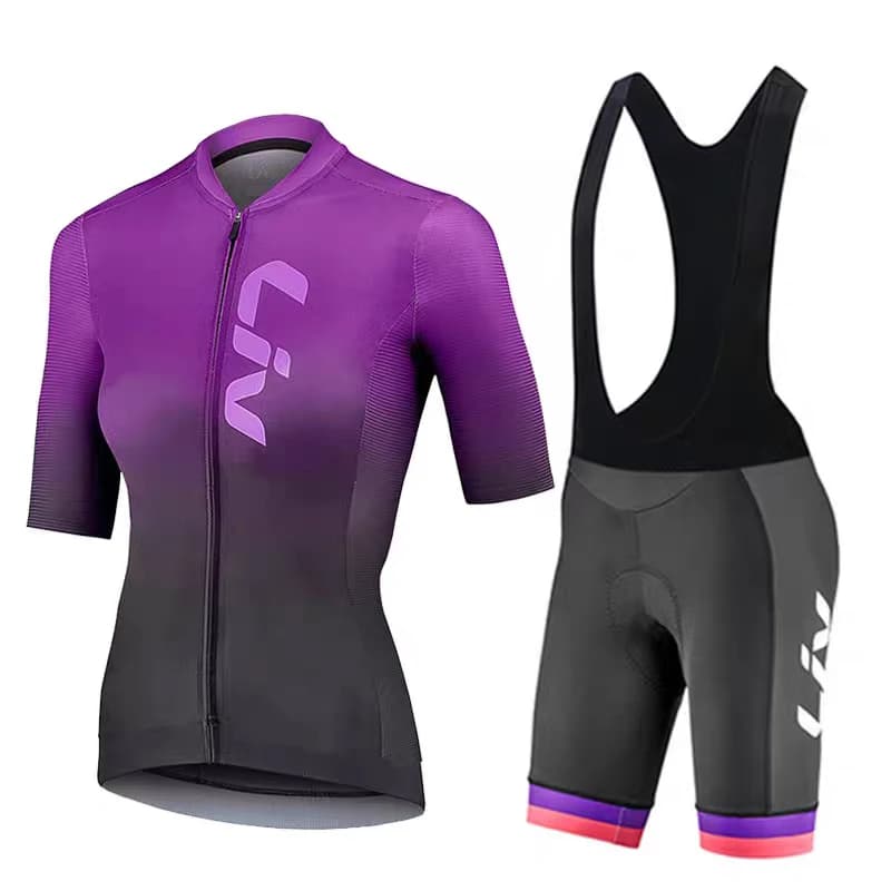 Women's LIV summer cycling jersey with short sleeves, fast drying, breathable, with road bike straps, high elasticity cycling set