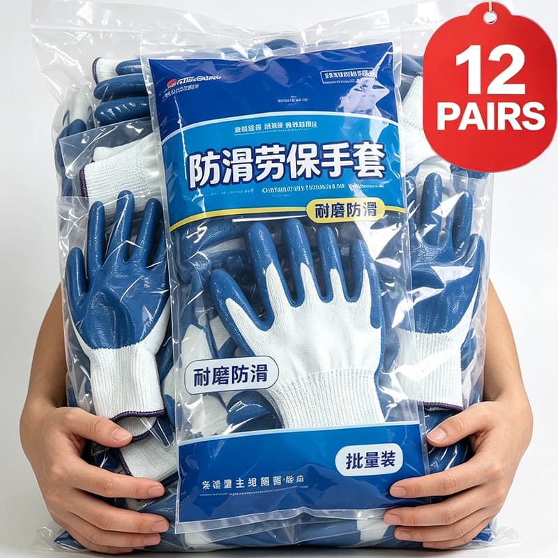 1/12pairs Non-Slip Work Gloves Glued Coated Wear Resistant Protective Safety Gloves for Construction Gardening Industrial Use