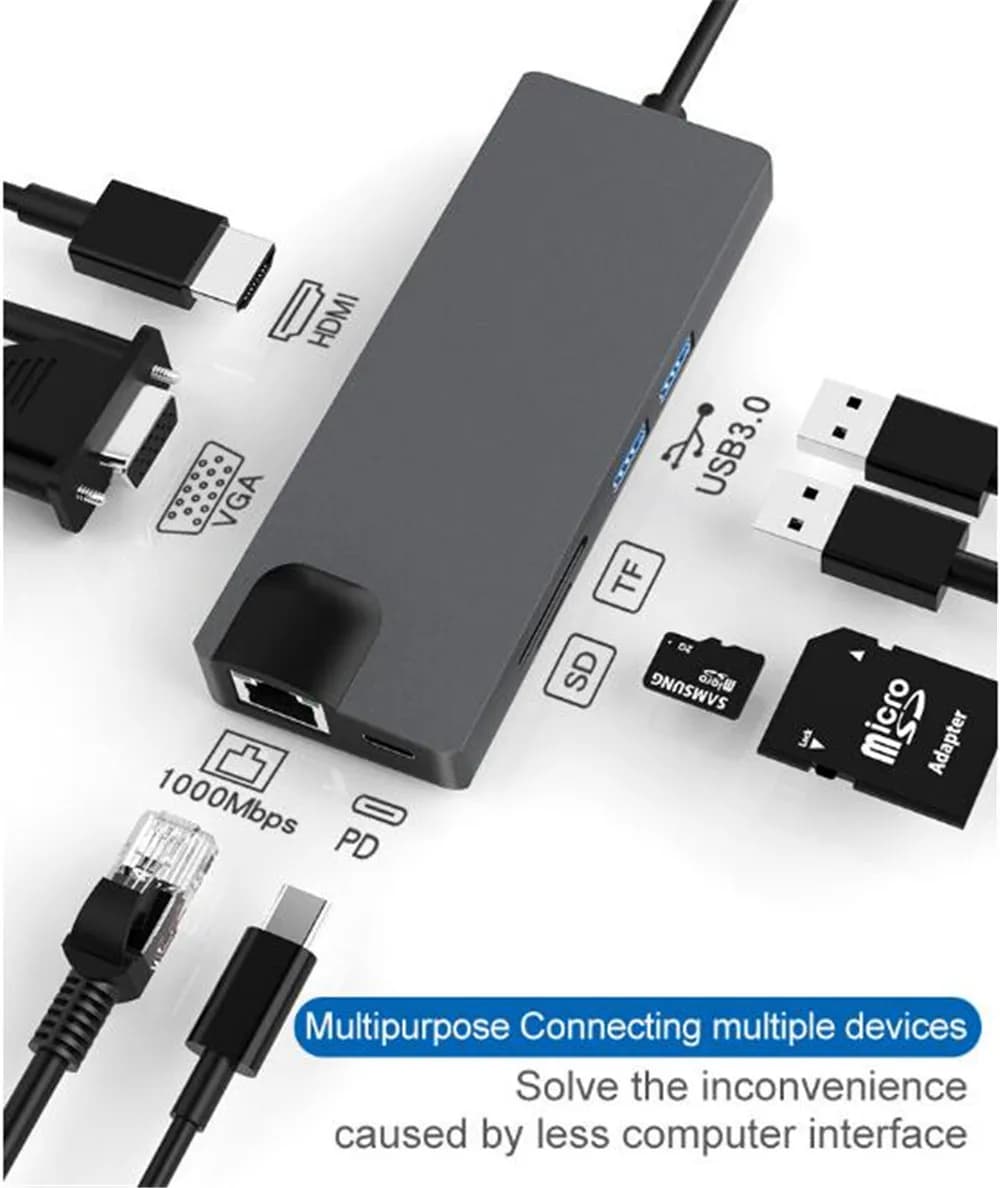 Docking station 8in1 di tipo C Hub da tipo C a VGA Docking station Hub multifunzione Hub USB