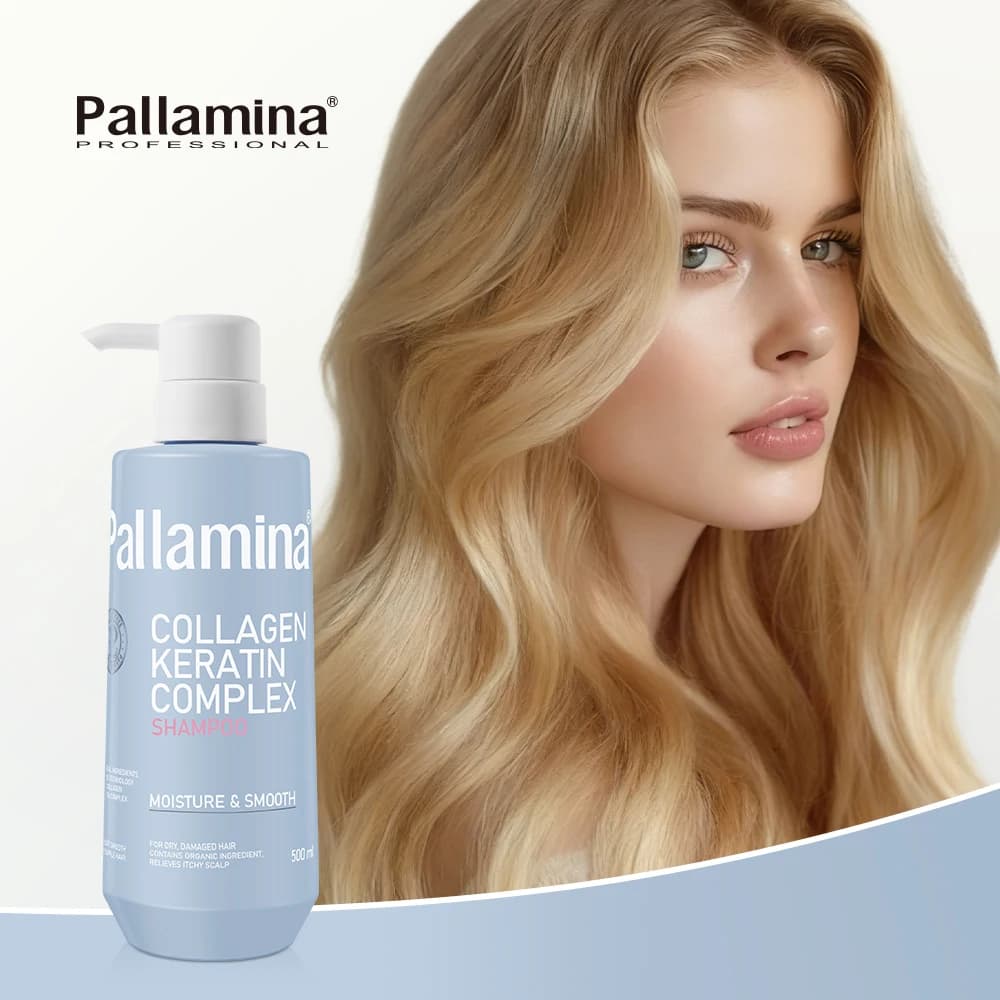 Pallamina 500ml Shampoo with Collagen & Keratin Complex Moisture Smooth Repair for Dry Damaged Hair Frizz Control