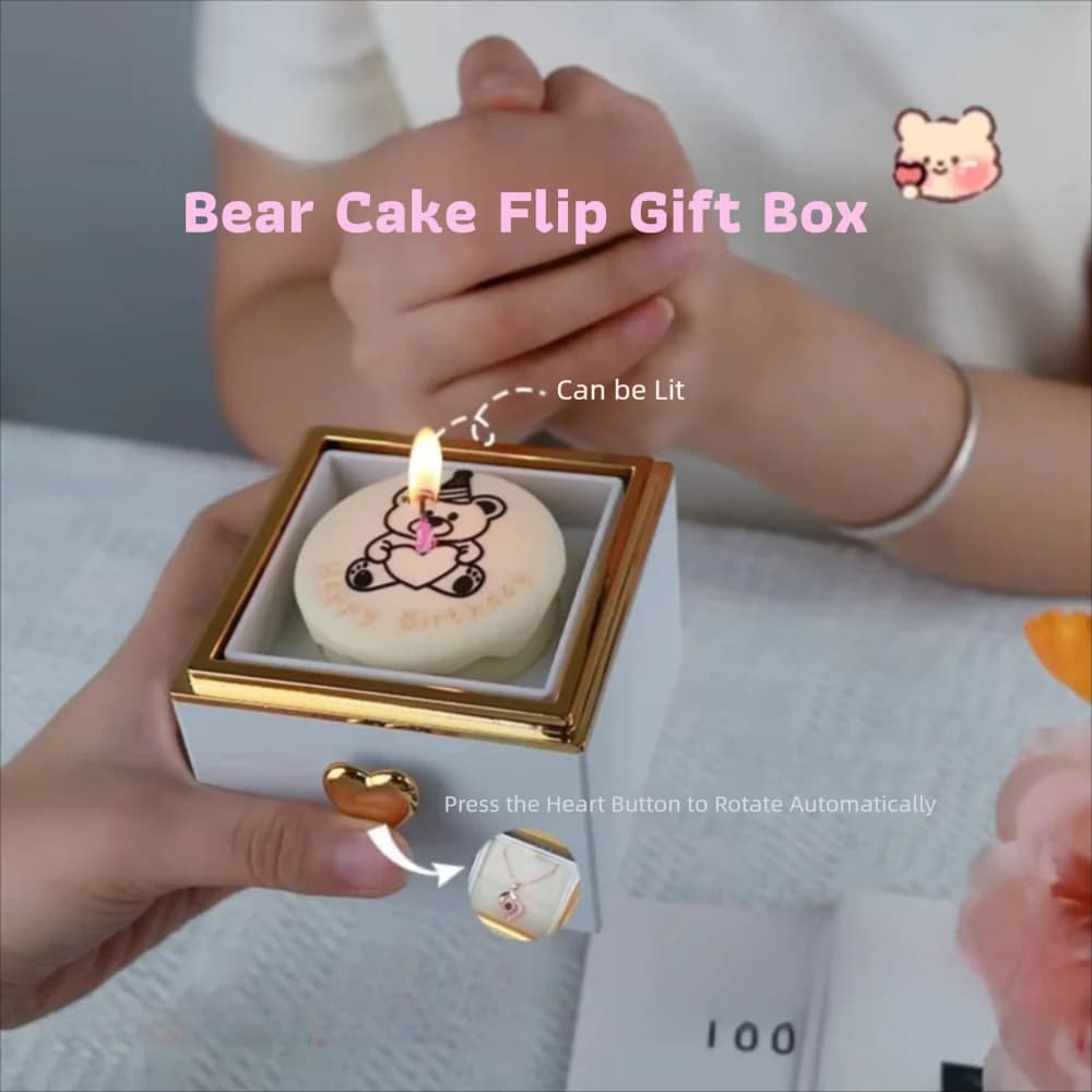 Flip automatico Bear Flip Ring Box Candele luminose Meccanismo a sorpresa Mini torta a sorpresa Scatola rotante Design rotante