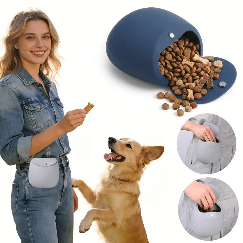 Sacchetto per snack per animali domestici con chiusura magnetica in silicone, design resistente con clip, dispenser portatile per cibo per l'addestramento quotidiano del cane